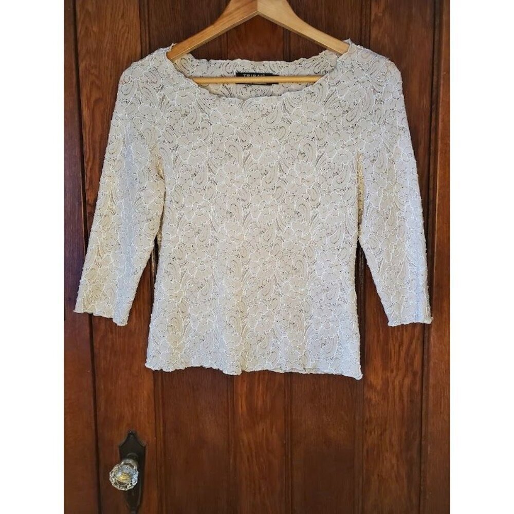 Tribal Stretch-Extensible Lace Top 3/4 Sleeves Womens M Nylon Polyester